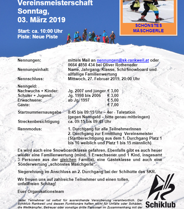 SKR Vereinsmeisterschaft – Ausschreibung 2019