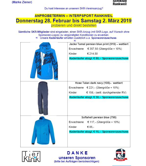 Ausschreibung Ziener 2019 – Anprobe