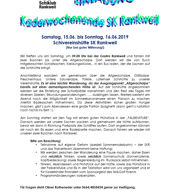 Kaderwochenende SK Rankweil 2019