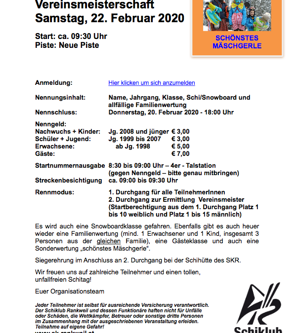 SKR Vereinsmeisterschaft – Ausschreibung 2020