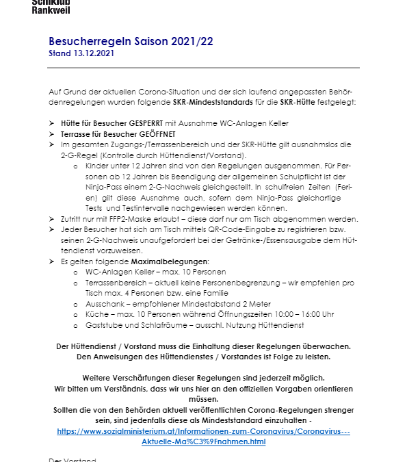 Hüttendienst – Besucherregelungen Saison 2021-22 – FIX Stand 211214
