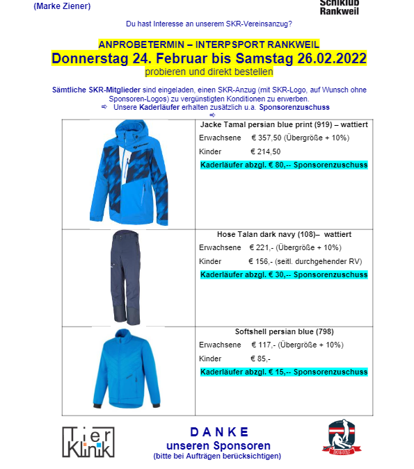 Ausschreibung Ziener 2022 – Anprobe